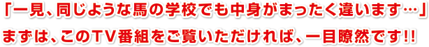 「一見、同じような馬の学校でも中身がまったく違います…」
まずは、このＴＶ番組をご覧いただければ、一目瞭然です！！